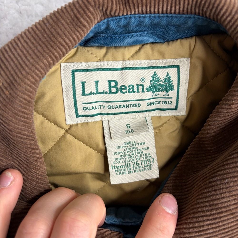 L.L. Bean Adirondack Barn Jacket Teal Blue Corduroy Collar Field quilt 267097 S - Picture 2 of 6